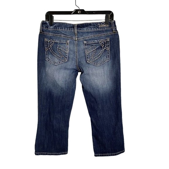 Vanity Dakota Capri Skimmers Denim Jeans Womens Size 28 Distressed Darker Blue - Picture 3 of 8